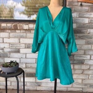 Zara teal green satin kimono dress size medium